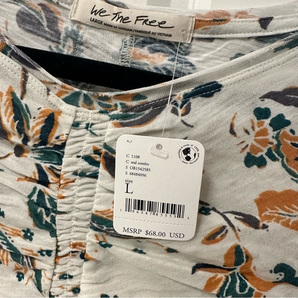 Free people dreamed of you tee size L long sleeve ruched front - Picture 6 of 8